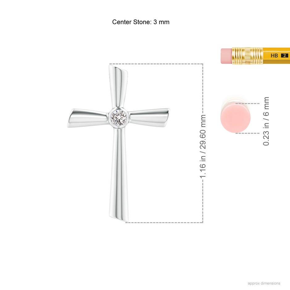 3mm IJI1I2 Solitaire Diamond Cross Pendant in 18K White Gold ruler