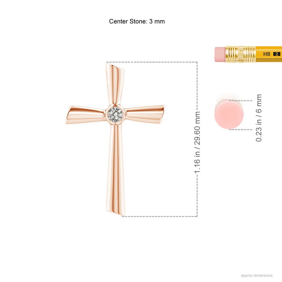 3mm KI3 Solitaire Diamond Cross Pendant in Rose Gold ruler