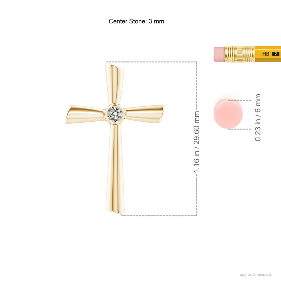 3mm KI3 Solitaire Diamond Cross Pendant in Yellow Gold ruler