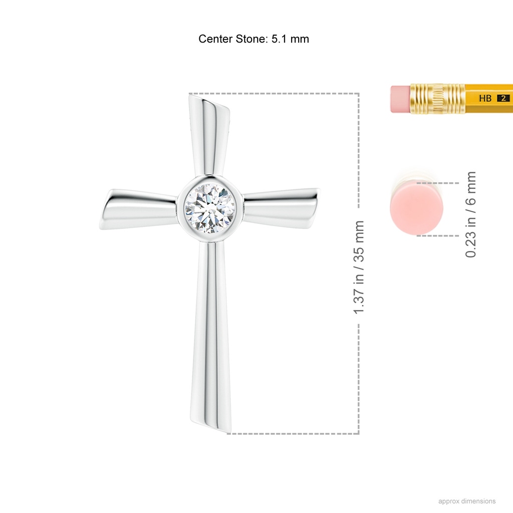 5.1mm GVS2 Solitaire Diamond Cross Pendant in P950 Platinum ruler