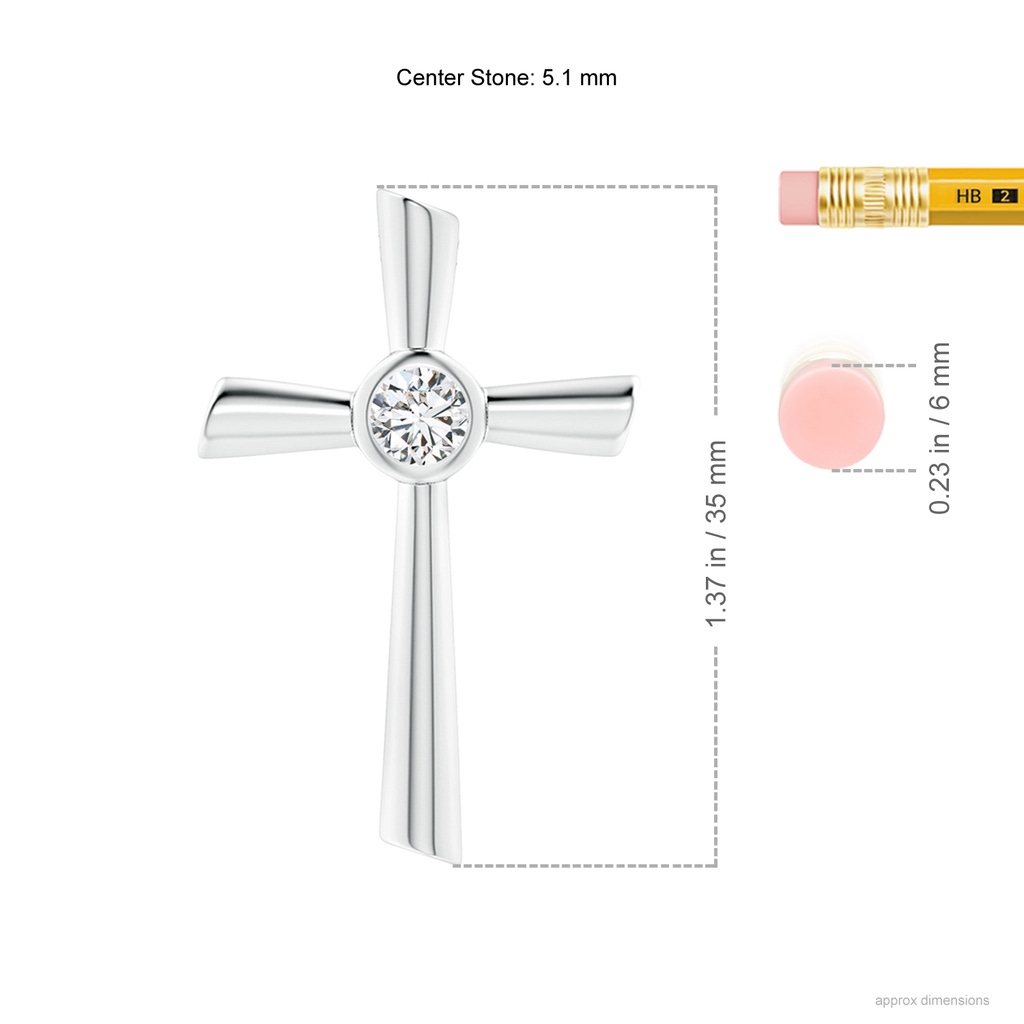 5.1mm HSI2 Solitaire Diamond Cross Pendant in White Gold ruler