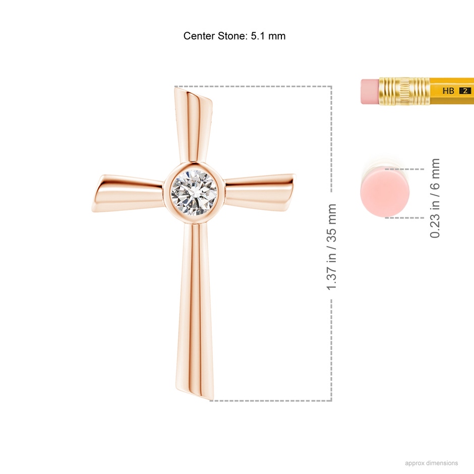 5.1mm IJI1I2 Solitaire Diamond Cross Pendant in Rose Gold ruler