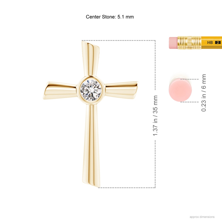 5.1mm IJI1I2 Solitaire Diamond Cross Pendant in Yellow Gold ruler