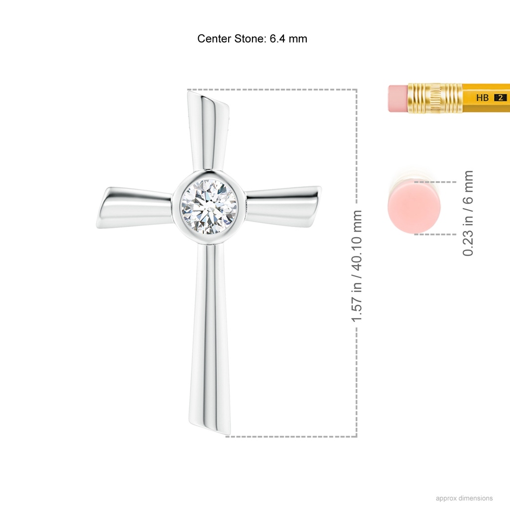 6.4mm GVS2 Solitaire Diamond Cross Pendant in P950 Platinum ruler