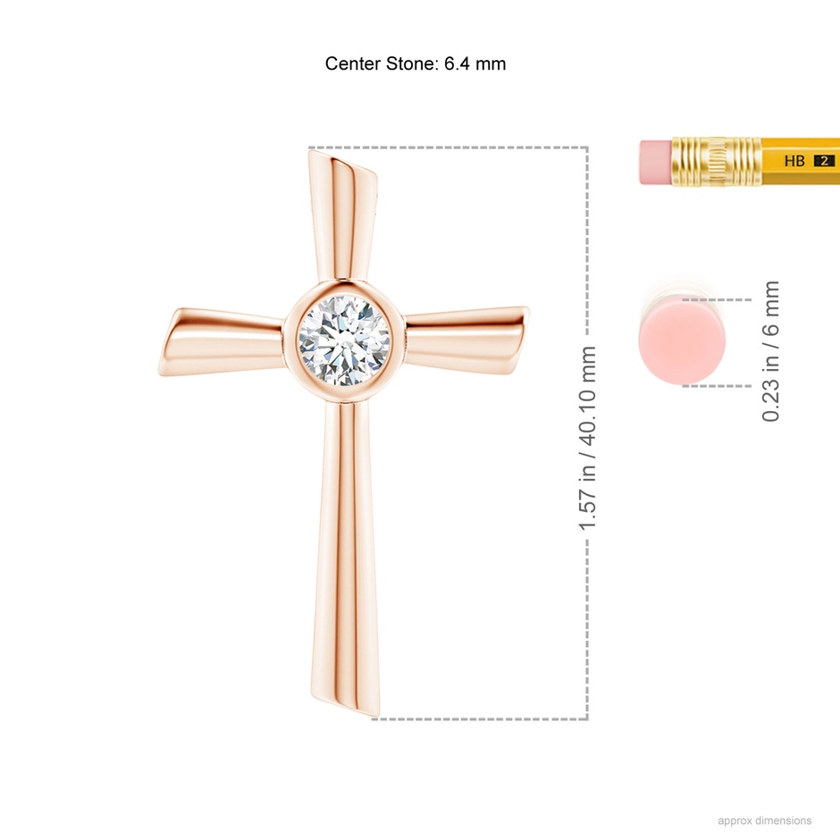 6.4mm GVS2 Solitaire Diamond Cross Pendant in Rose Gold ruler