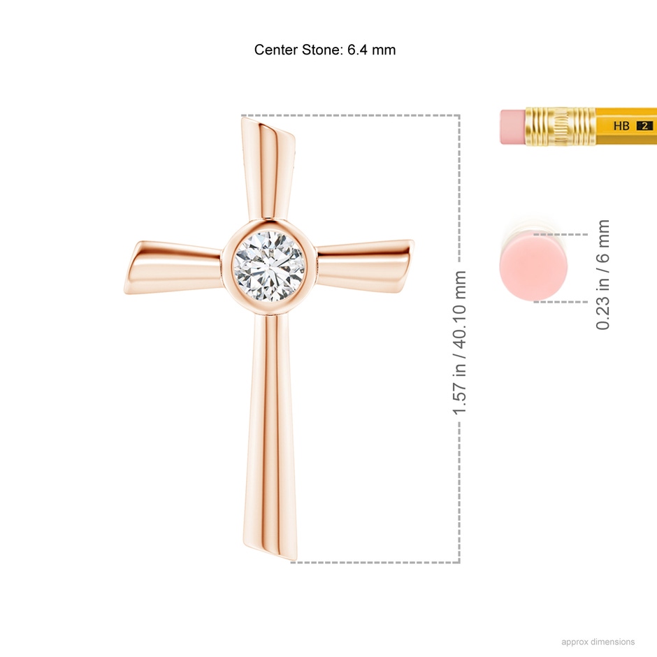 6.4mm HSI2 Solitaire Diamond Cross Pendant in Rose Gold ruler