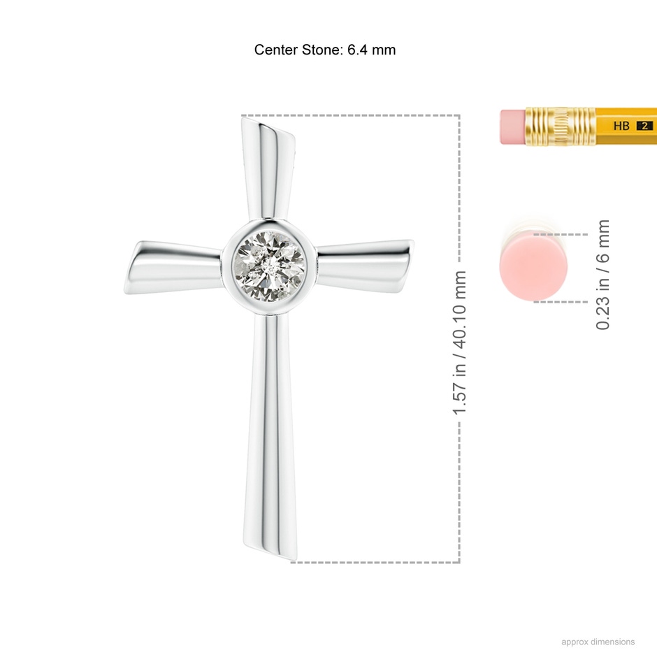 6.4mm KI3 Solitaire Diamond Cross Pendant in White Gold ruler