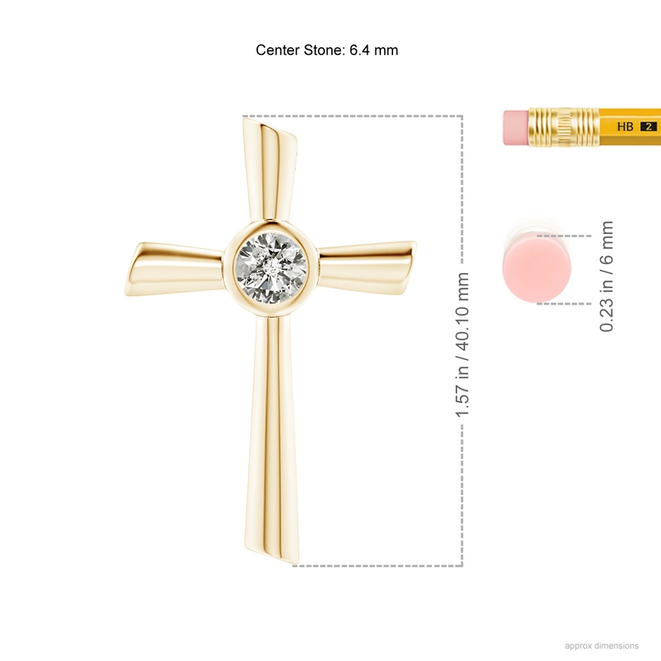 6.4mm KI3 Solitaire Diamond Cross Pendant in Yellow Gold ruler