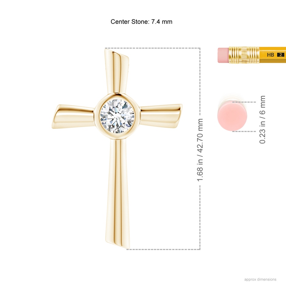 7.4mm GVS2 Solitaire Diamond Cross Pendant in Yellow Gold ruler