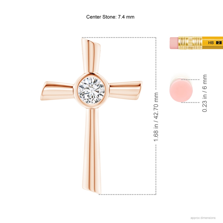 7.4mm HSI2 Solitaire Diamond Cross Pendant in Rose Gold ruler