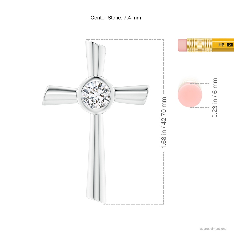 7.4mm HSI2 Solitaire Diamond Cross Pendant in White Gold ruler