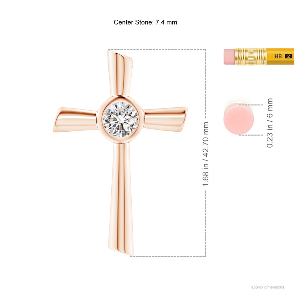 7.4mm IJI1I2 Solitaire Diamond Cross Pendant in Rose Gold ruler