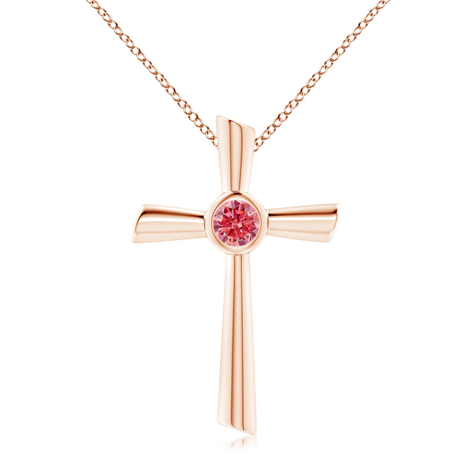 Angara 0.5 CTW Bezel-Set Solitaire Round Fancy Intense Pink Diamond Cross Pendant in 14K Rose Gold