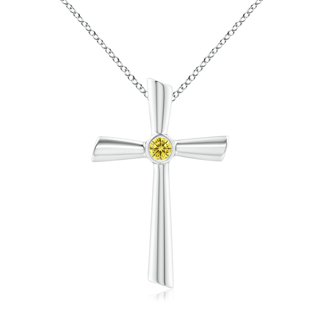 3.8mm AAAA Solitaire Fancy Intense Yellow Diamond Cross Pendant in P950 Platinum