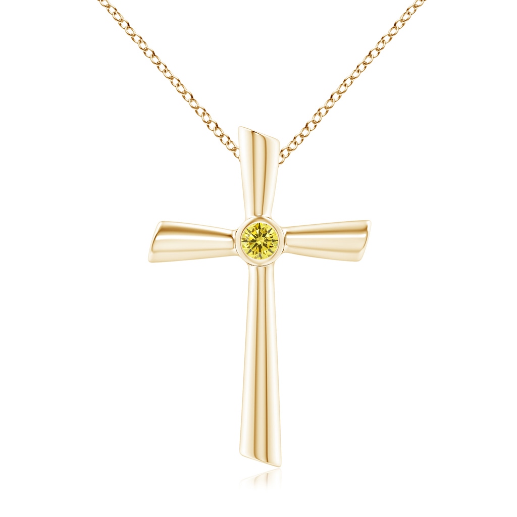 3.8mm AAAA Solitaire Fancy Intense Yellow Diamond Cross Pendant in Yellow Gold