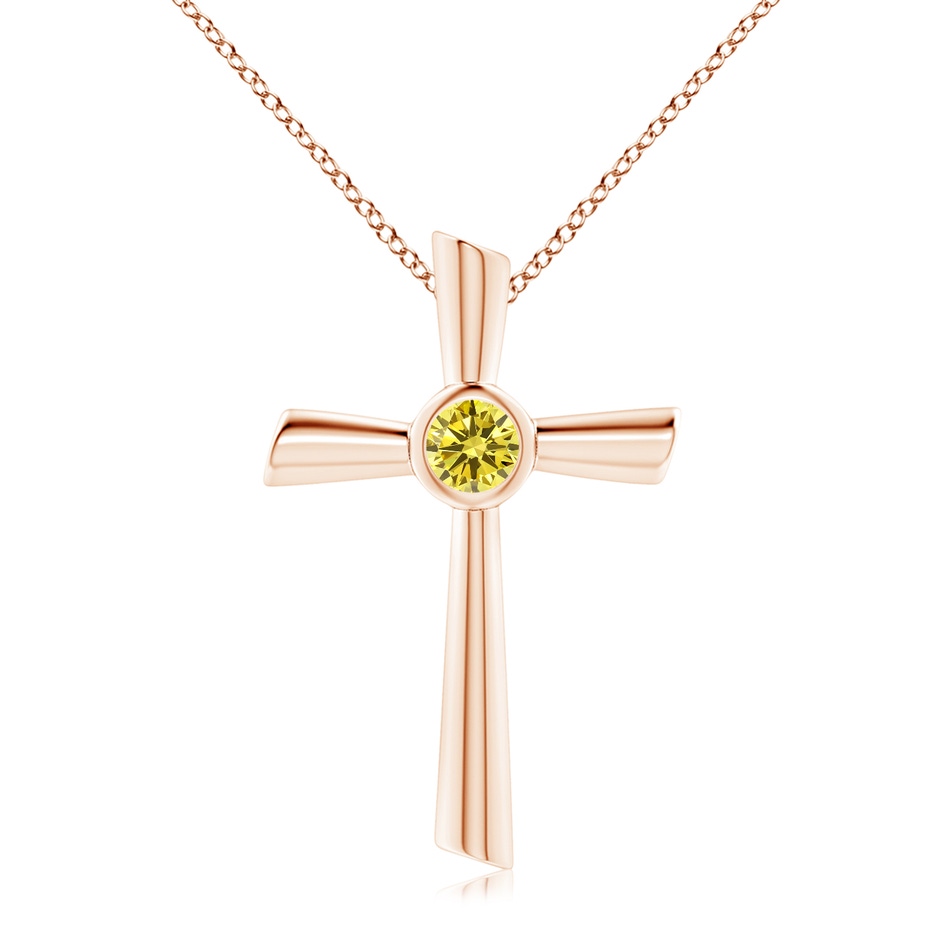 5.1mm AAAA Solitaire Fancy Intense Yellow Diamond Cross Pendant in Rose Gold 