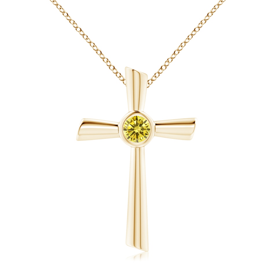 5.1mm AAAA Solitaire Fancy Intense Yellow Diamond Cross Pendant in Yellow Gold 
