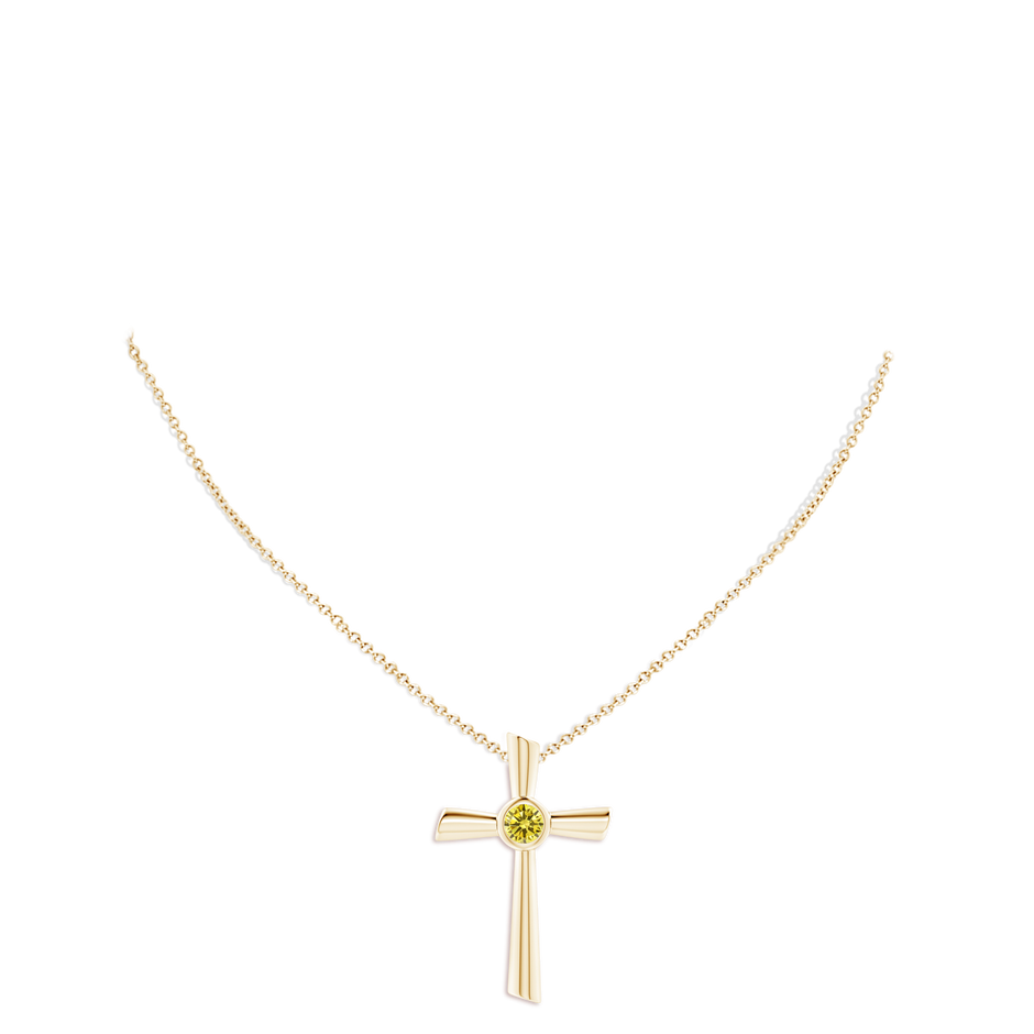 5.1mm AAAA Solitaire Fancy Intense Yellow Diamond Cross Pendant in Yellow Gold pen