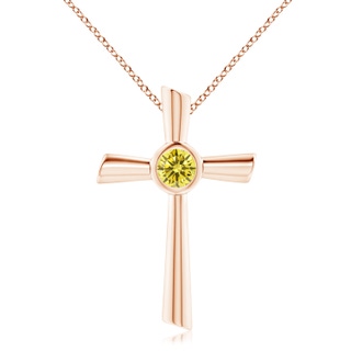 6.4mm AAAA Solitaire Fancy Intense Yellow Diamond Cross Pendant in 18K Rose Gold