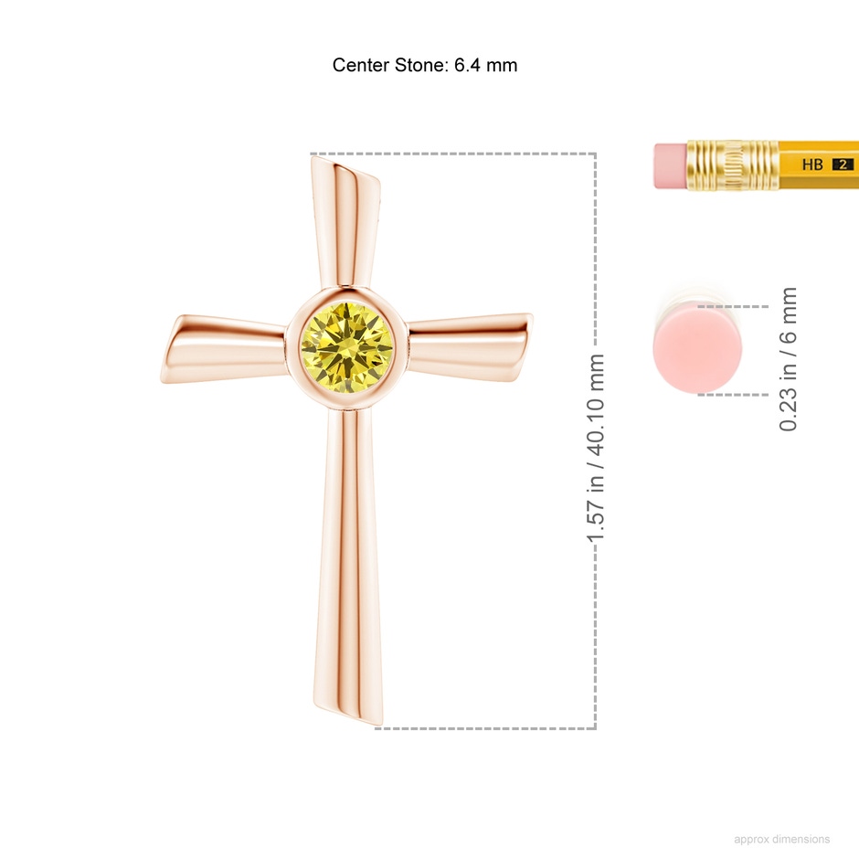 6.4mm AAAA Solitaire Fancy Intense Yellow Diamond Cross Pendant in Rose Gold ruler