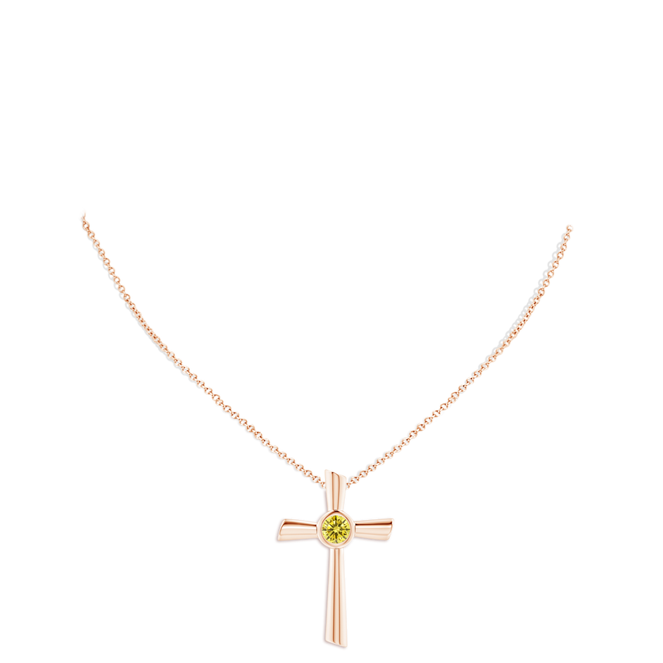 6.4mm AAAA Solitaire Fancy Intense Yellow Diamond Cross Pendant in Rose Gold pen