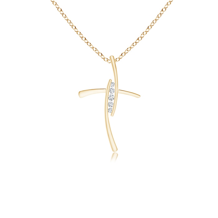 1.7mm GVS2 Grooved Five Stone Diamond Bypass Cross Pendant in Yellow Gold