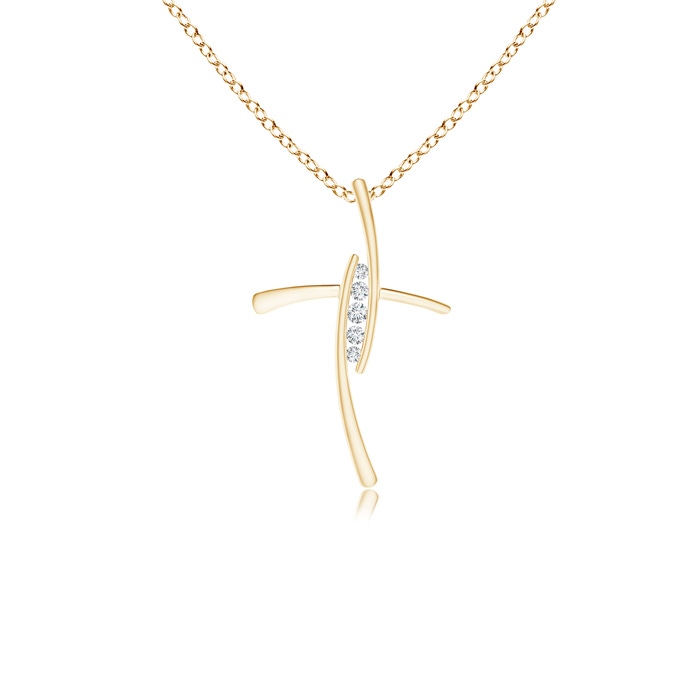 1.7mm GVS2 Grooved Five Stone Diamond Bypass Cross Pendant in Yellow Gold 