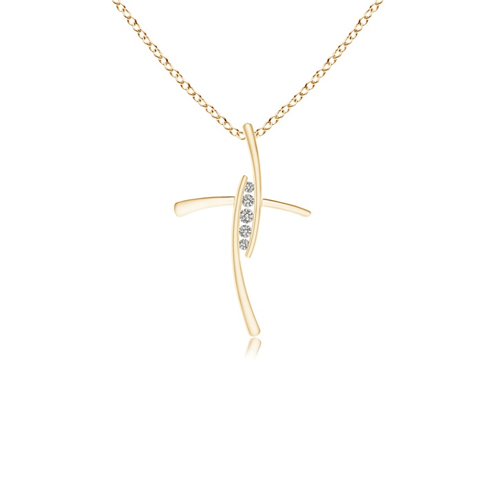 1.7mm KI3 Grooved Five Stone Diamond Bypass Cross Pendant in Yellow Gold 