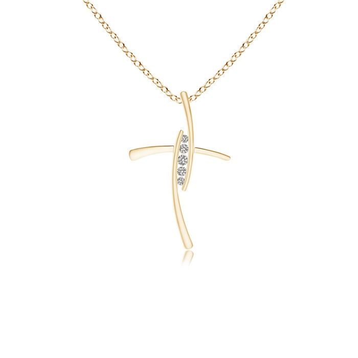 1.7mm KI3 Grooved Five Stone Diamond Bypass Cross Pendant in Yellow Gold
