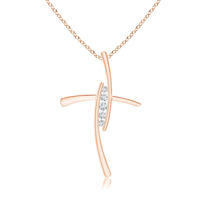 2.4mm GVS2 Grooved Five Stone Diamond Bypass Cross Pendant in Rose Gold 
