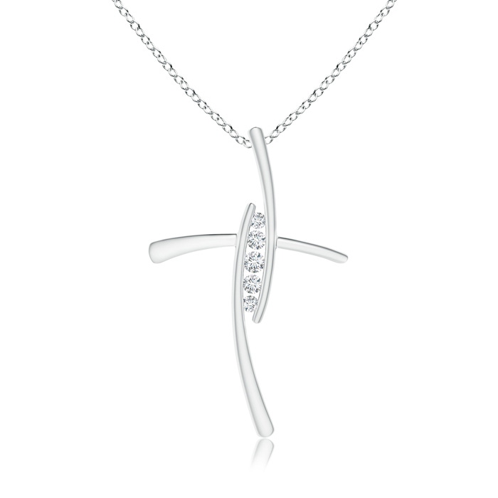 2.4mm GVS2 Grooved Five Stone Diamond Bypass Cross Pendant in White Gold 