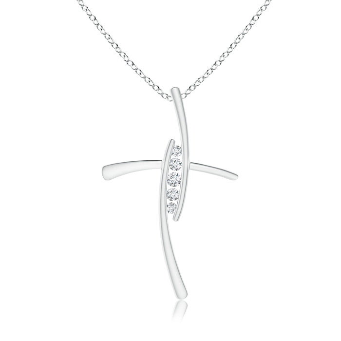 2.4mm GVS2 Grooved Five Stone Diamond Bypass Cross Pendant in White Gold