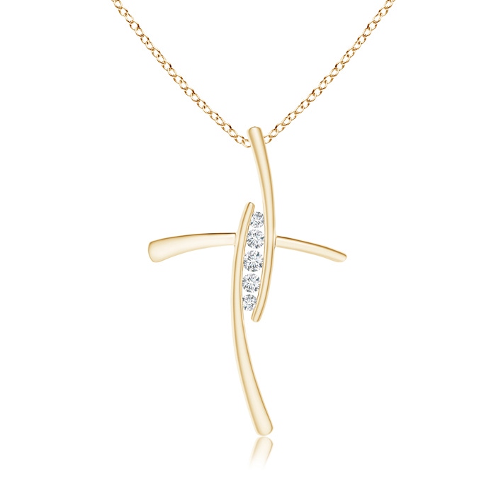 2.4mm GVS2 Grooved Five Stone Diamond Bypass Cross Pendant in Yellow Gold 