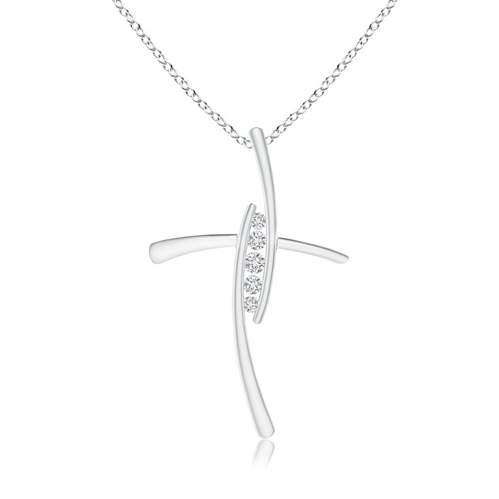 2.4mm HSI2 Grooved Five Stone Diamond Bypass Cross Pendant in White Gold