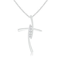 2.4mm HSI2 Grooved Five Stone Diamond Bypass Cross Pendant in White Gold