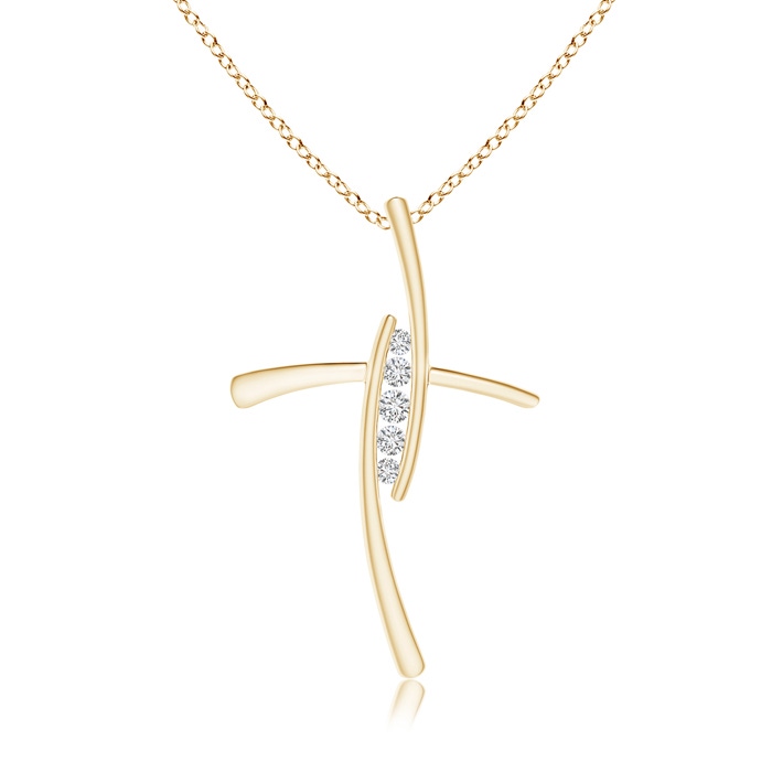 2.4mm HSI2 Grooved Five Stone Diamond Bypass Cross Pendant in Yellow Gold 