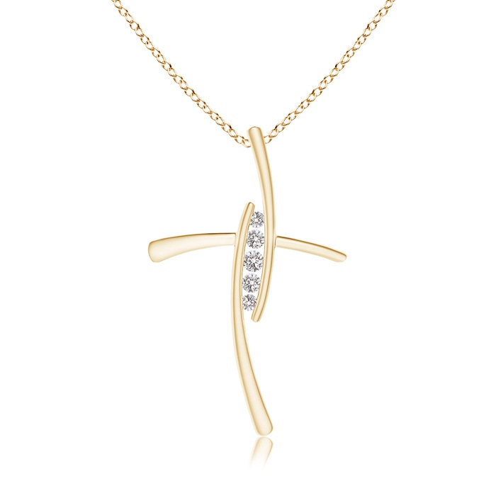 2.4mm IJI1I2 Grooved Five Stone Diamond Bypass Cross Pendant in Yellow Gold 