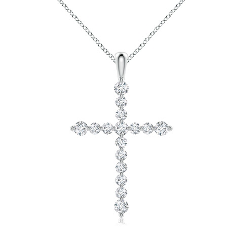2.2mm GVS2 Floating Round Diamond Dotted Cross Pendant in 18K White Gold