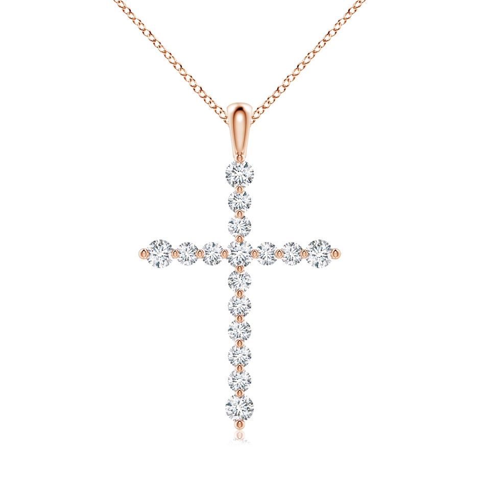 2.2mm GVS2 Floating Round Diamond Dotted Cross Pendant in Rose Gold 
