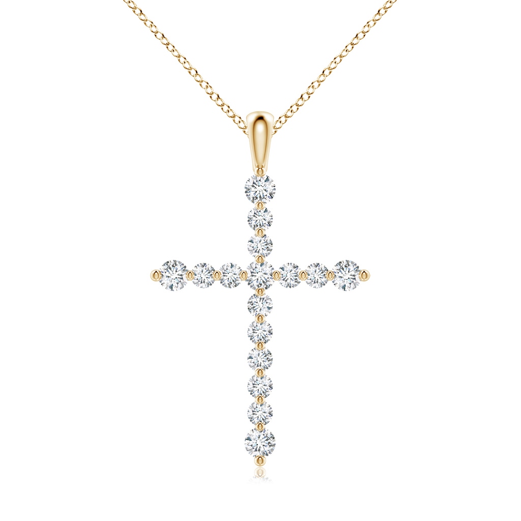 2.2mm GVS2 Floating Round Diamond Dotted Cross Pendant in Yellow Gold 