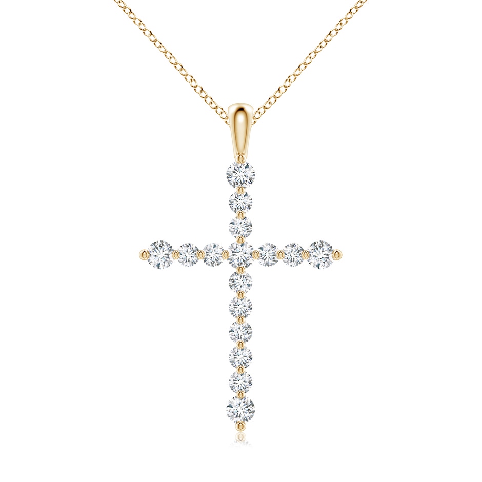 2.2mm GVS2 Floating Round Diamond Dotted Cross Pendant in Yellow Gold 