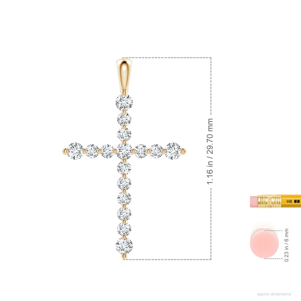 2.2mm GVS2 Floating Round Diamond Dotted Cross Pendant in Yellow Gold ruler