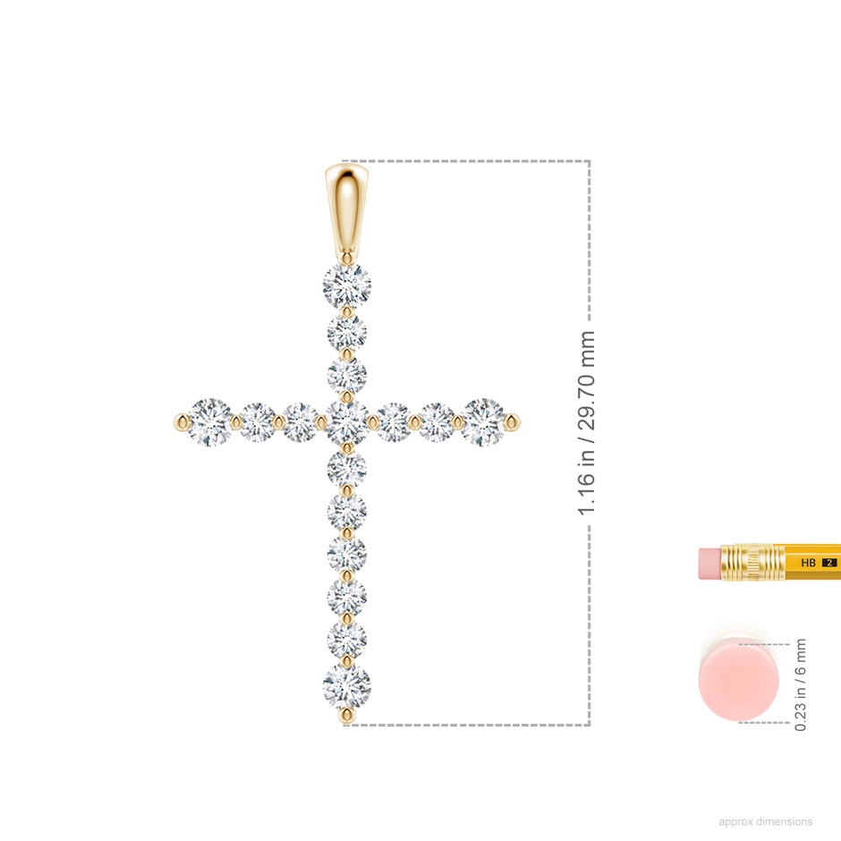 2.2mm GVS2 Floating Round Diamond Dotted Cross Pendant in Yellow Gold ruler