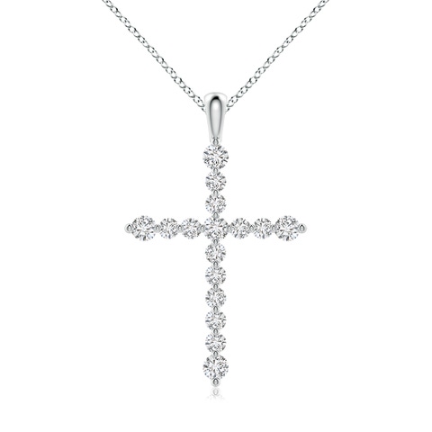 2.2mm HSI2 Floating Round Diamond Dotted Cross Pendant in 18K White Gold
