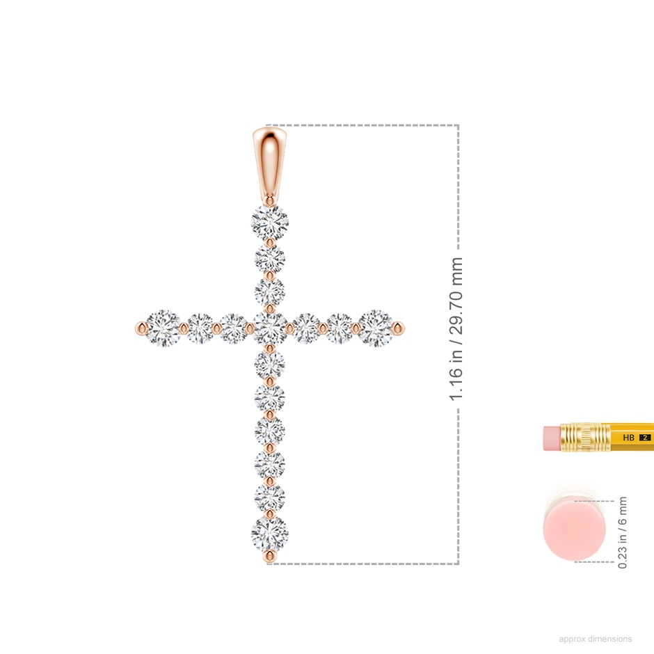 2.2mm HSI2 Floating Round Diamond Dotted Cross Pendant in Rose Gold ruler
