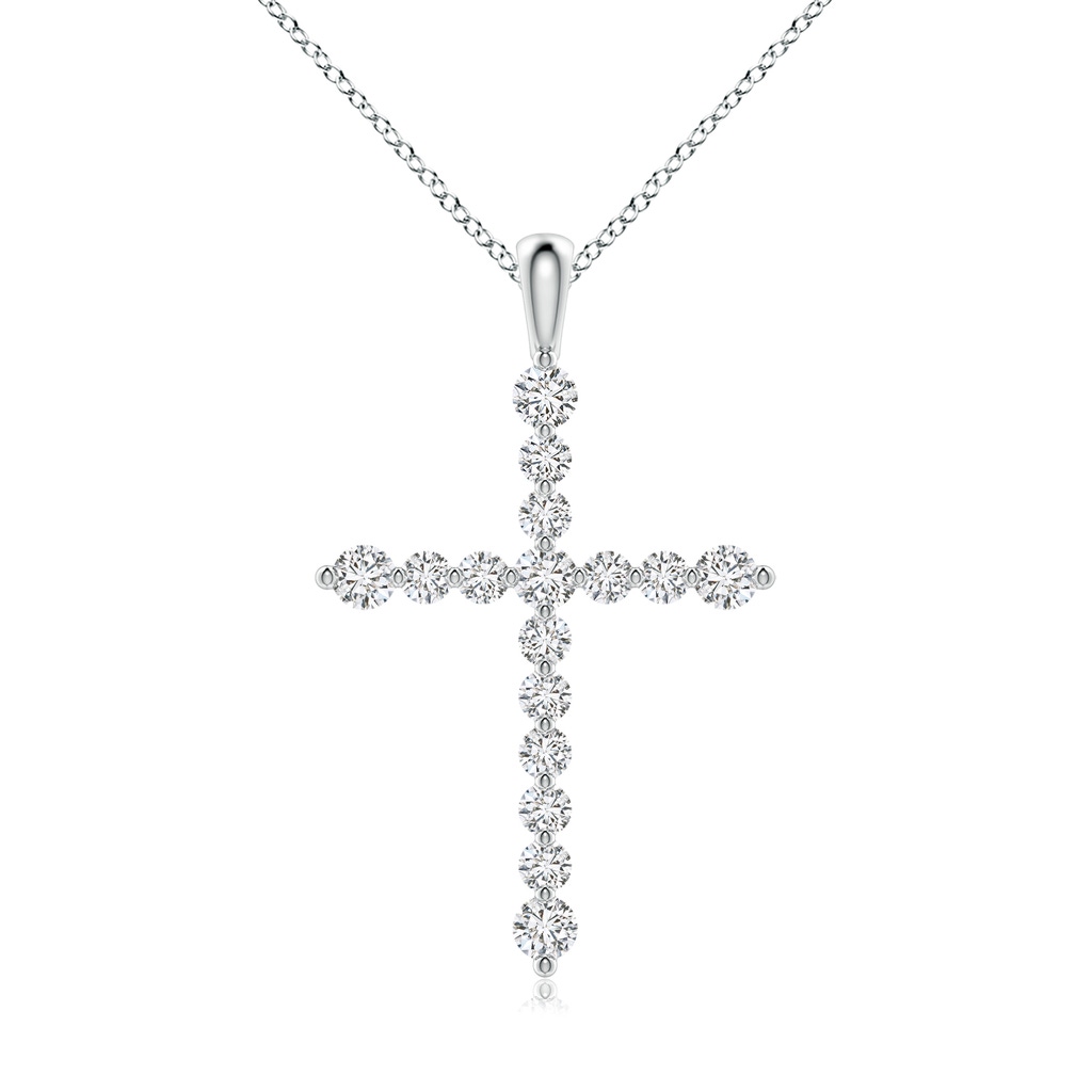 2.2mm HSI2 Floating Round Diamond Dotted Cross Pendant in White Gold
