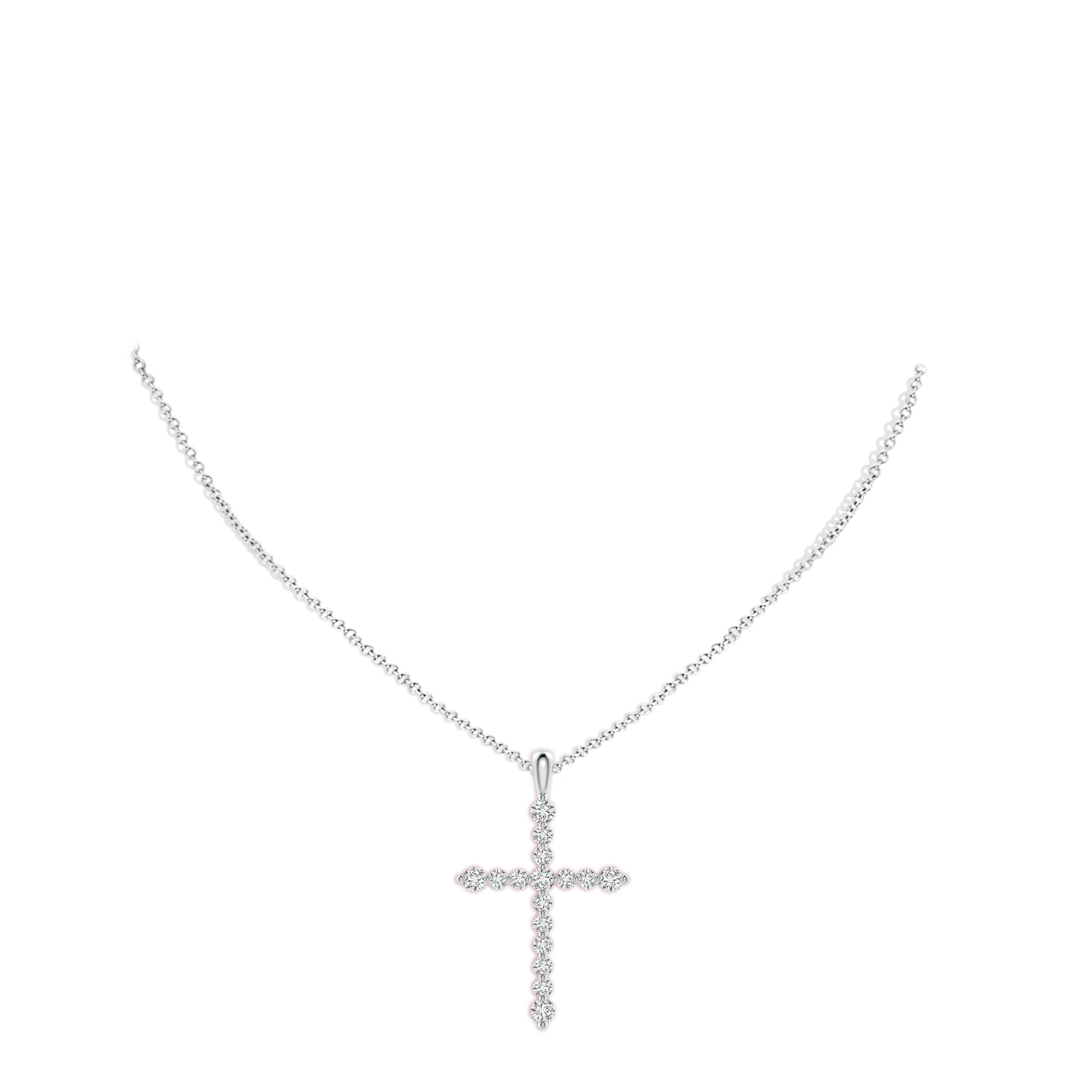 2.2mm HSI2 Floating Round Diamond Dotted Cross Pendant in White Gold - body_neck