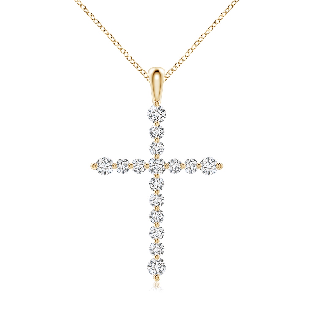 2.2mm HSI2 Floating Round Diamond Dotted Cross Pendant in Yellow Gold 