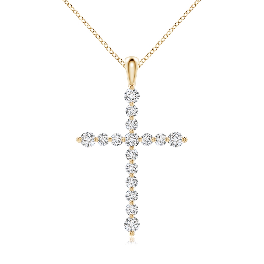 2.2mm HSI2 Floating Round Diamond Dotted Cross Pendant in Yellow Gold