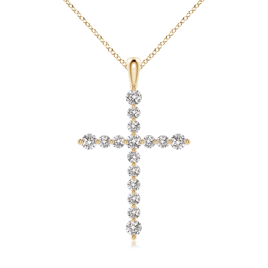 2.2mm IJI1I2 Floating Round Diamond Dotted Cross Pendant in Yellow Gold 